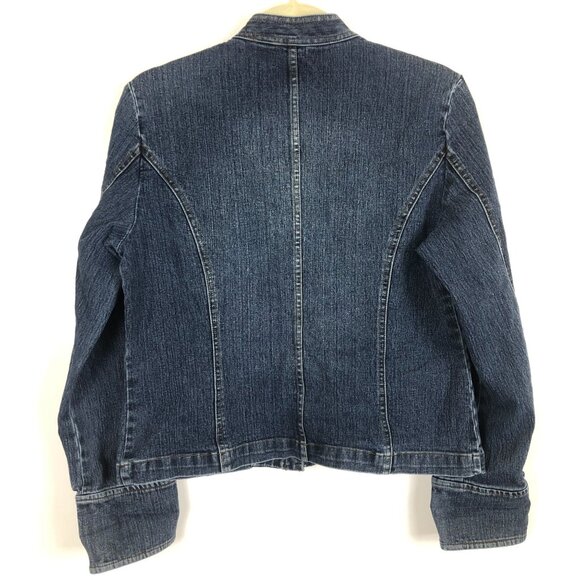 Mossimo Denim Cropped Jacket Sz Medium Mandarin Collar Button-Up Stretch Cotton - Picture 7 of 8